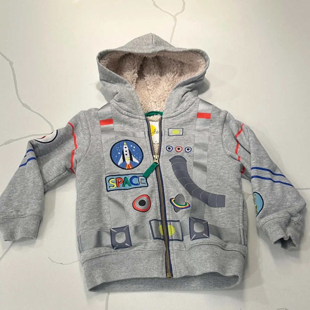 Mini Boden gray space astronaut fleece lined hooded sweatshirt size 2-3 ๐๐ง๐ผโ๐ - Picture 1 of 9